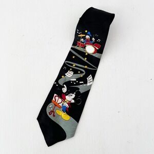 Disney Necktie Black Mickey Mouse Donald Duck Musical Conductor Vintage USA Made